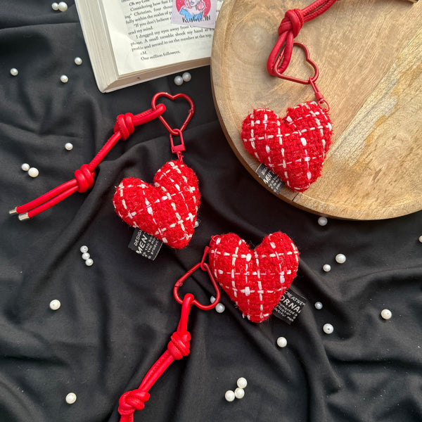 Tweed Heart Bag Charm
