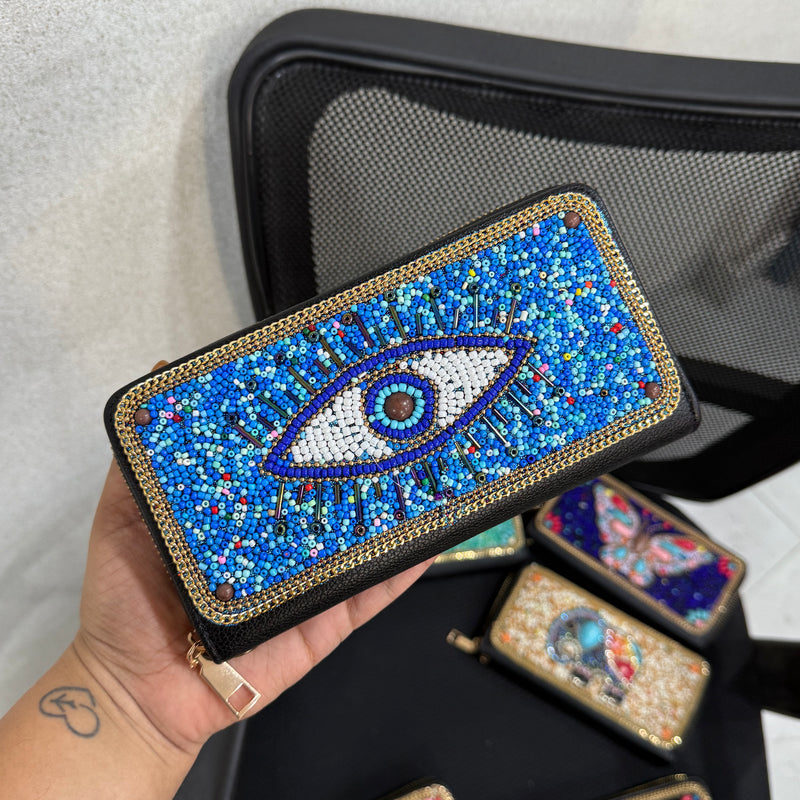 Beaded Long Zipper Wallets