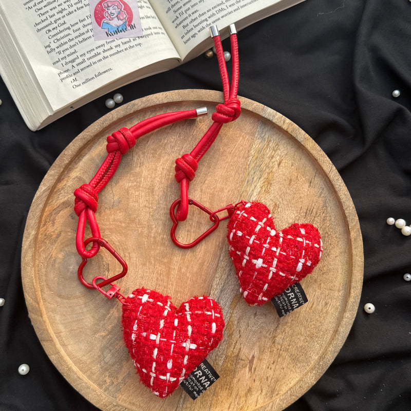 Tweed Heart Bag Charm