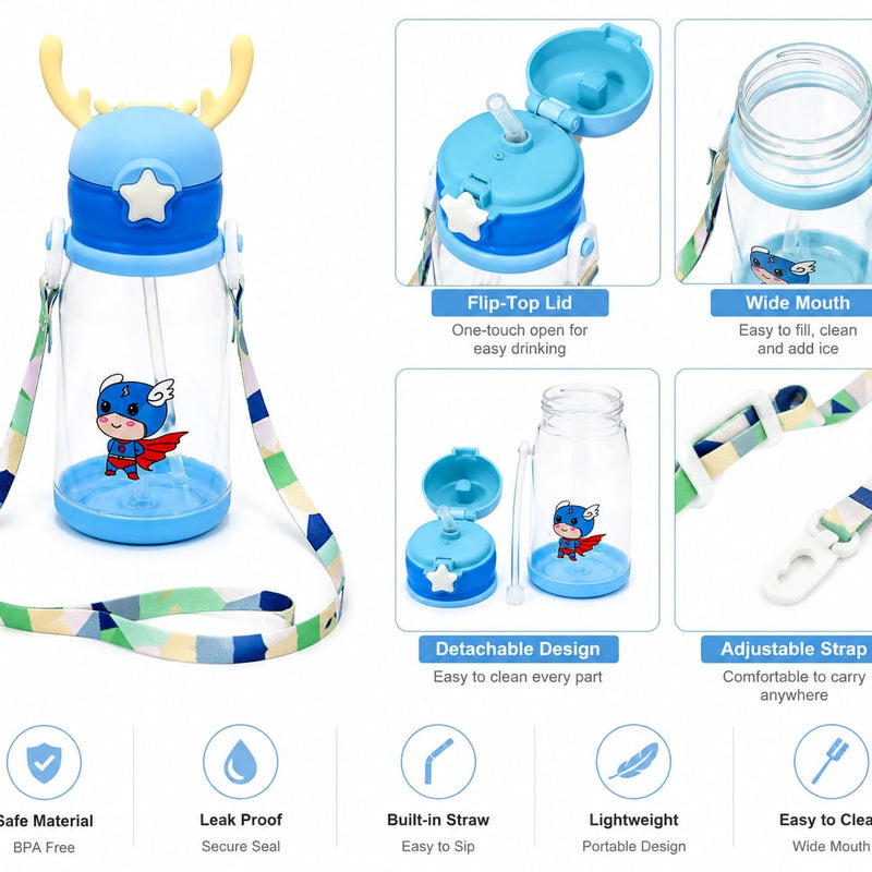 Horn Mini Kids Plastic Bottle With Strap