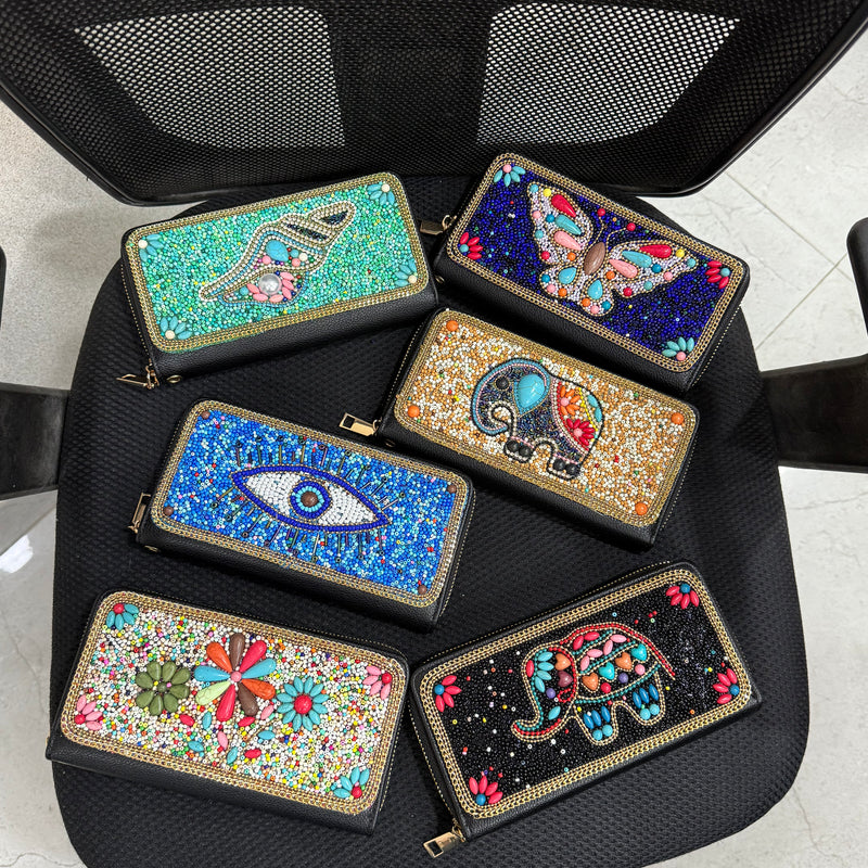 Beaded Long Zipper Wallets