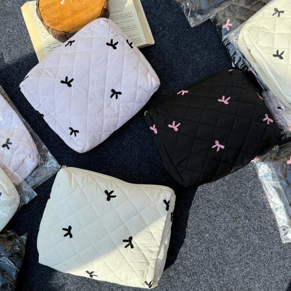 Bow Quilted Large Pouch