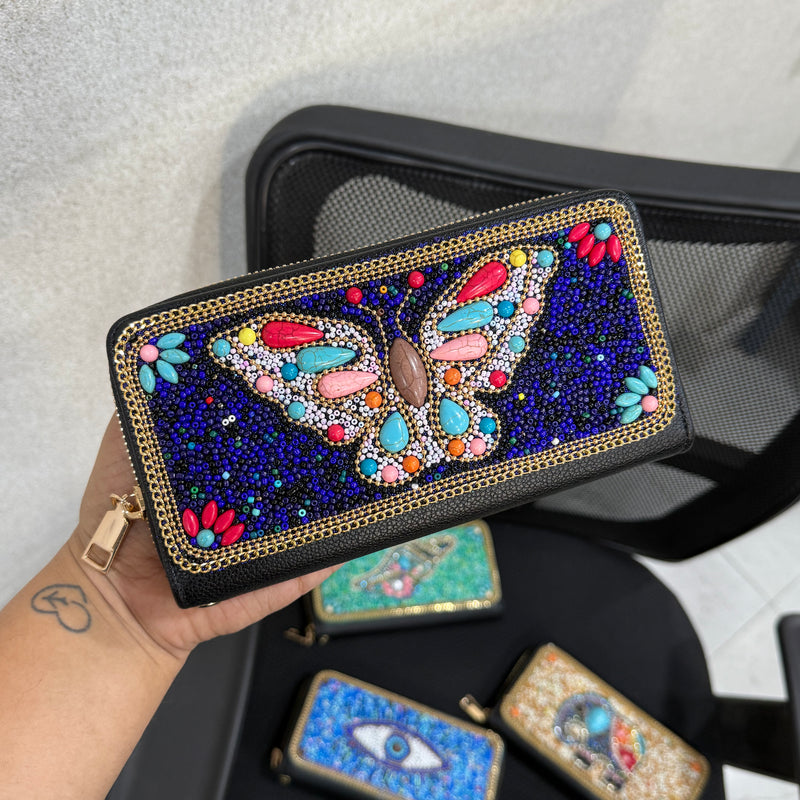 Beaded Long Zipper Wallets