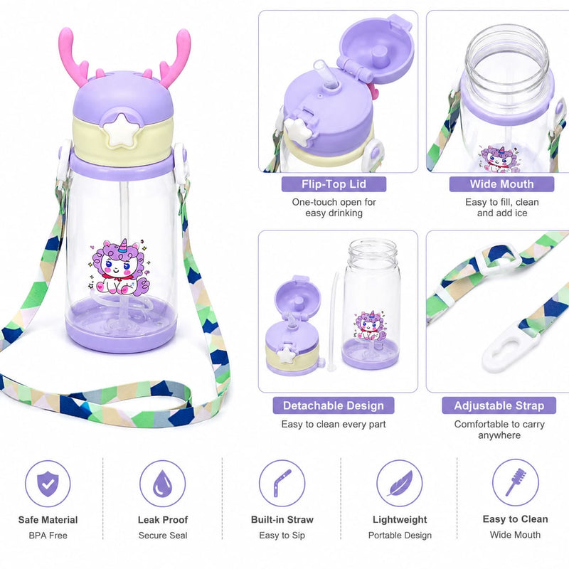 Horn Mini Kids Plastic Bottle With Strap