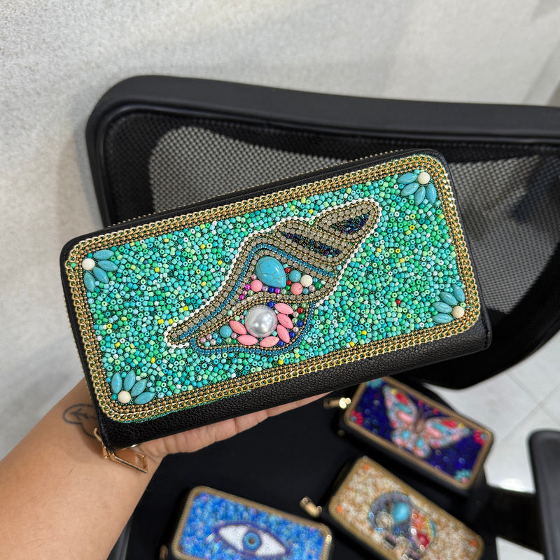 Beaded Long Zipper Wallets