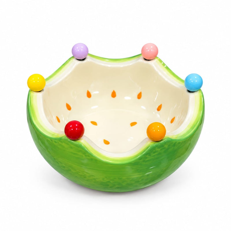 Watermelon Textured Ceramic Fruit Bowl with Folk Set