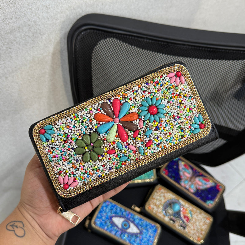 Beaded Long Zipper Wallets