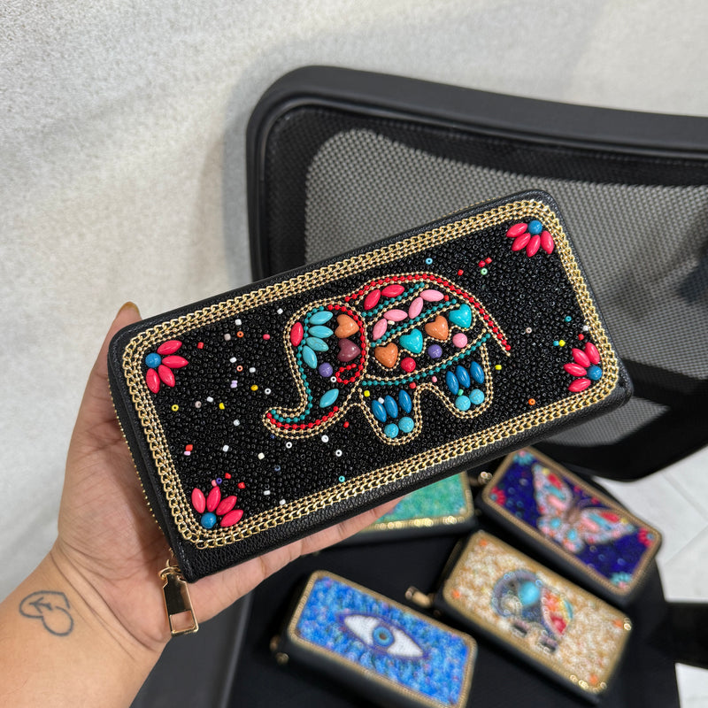 Beaded Long Zipper Wallets