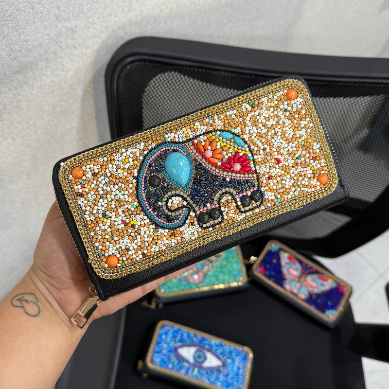 Beaded Long Zipper Wallets