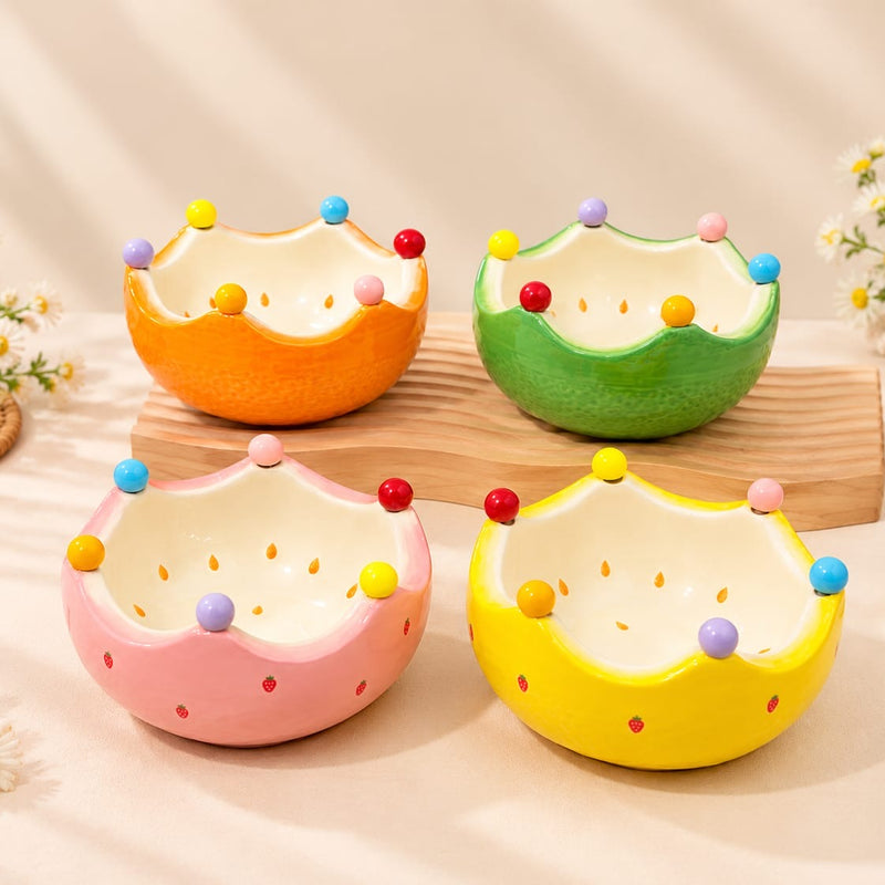Watermelon Textured Ceramic Fruit Bowl with Folk Set