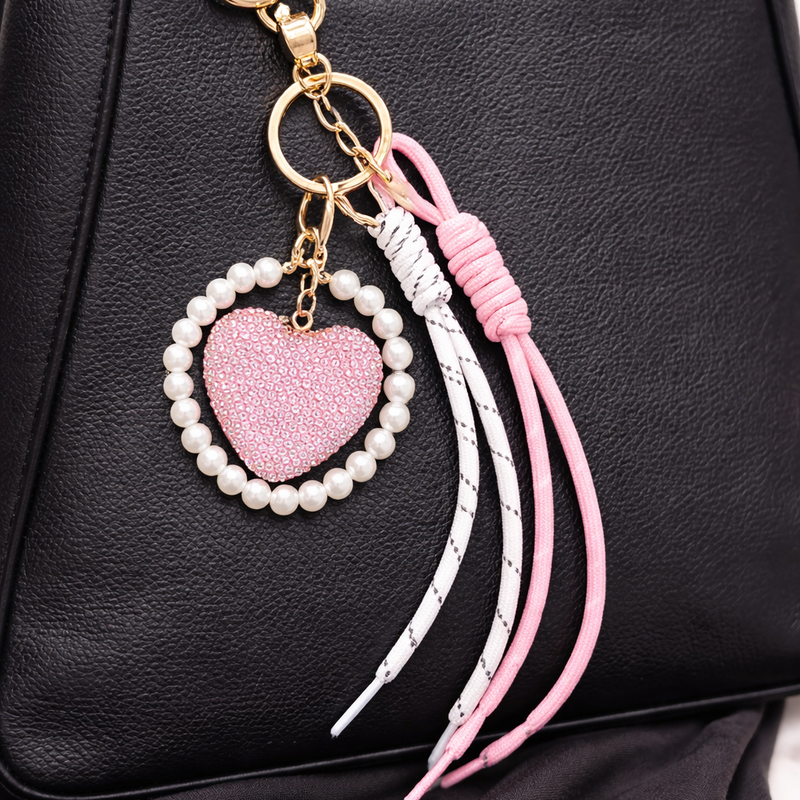 Premium Heart Bag Charm- Pink