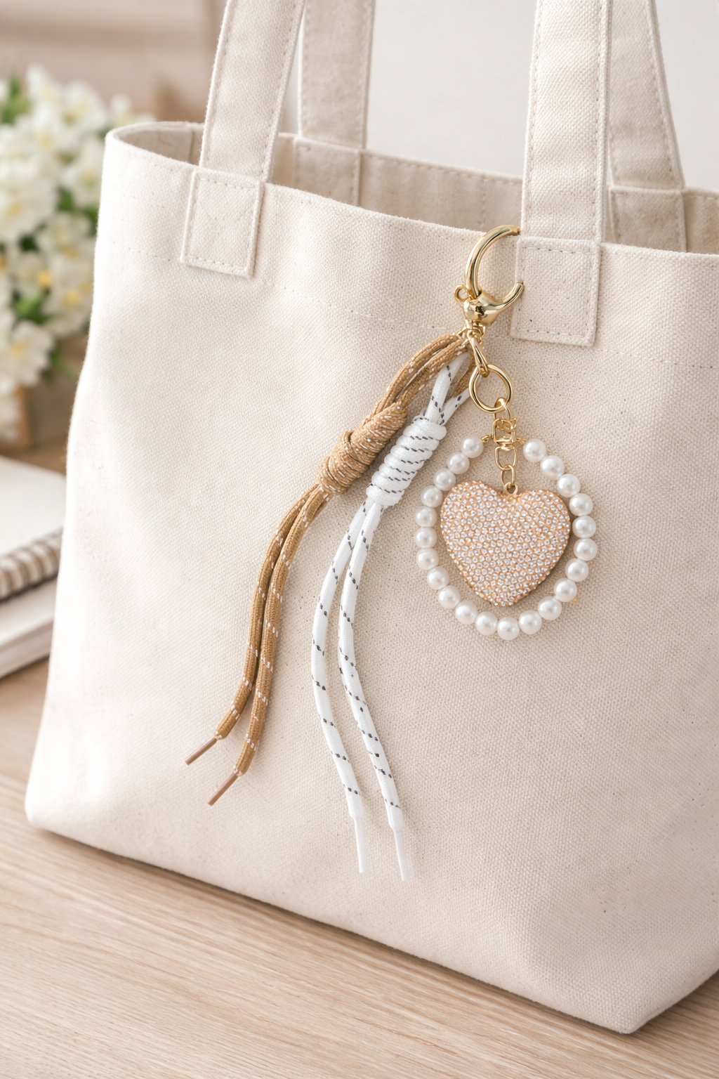Premium Heart Bag Charm- Champagne