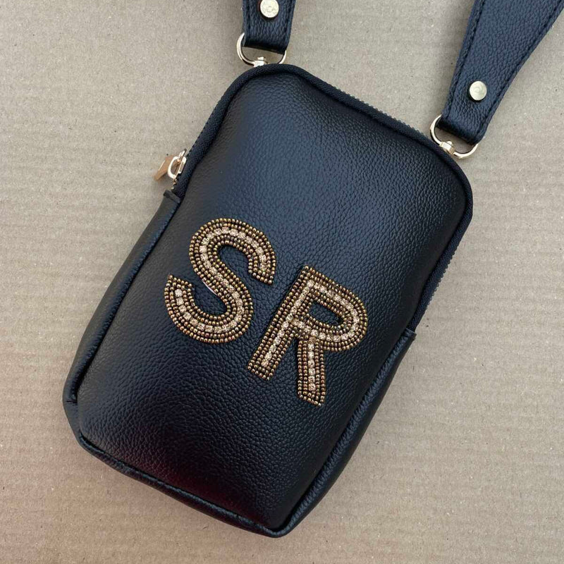 Customised Mobile Sling- Beige and Black Houndstooth