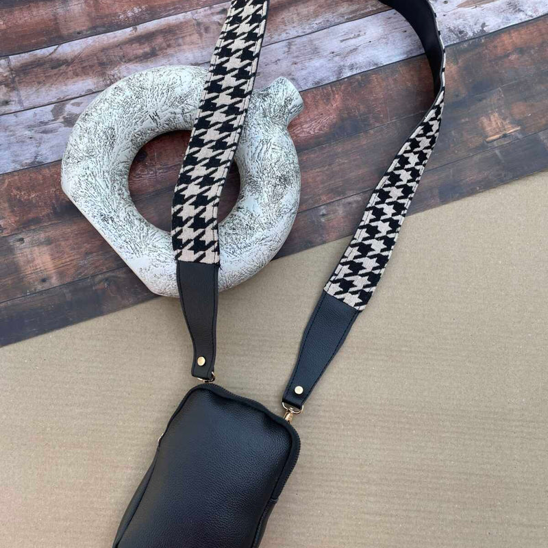 Customised Mobile Sling- Beige and Black Houndstooth