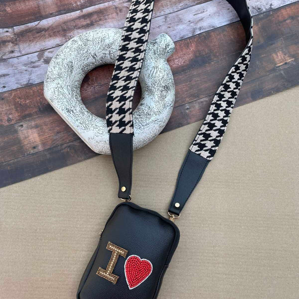 Customised Mobile Sling- Beige and Black Houndstooth