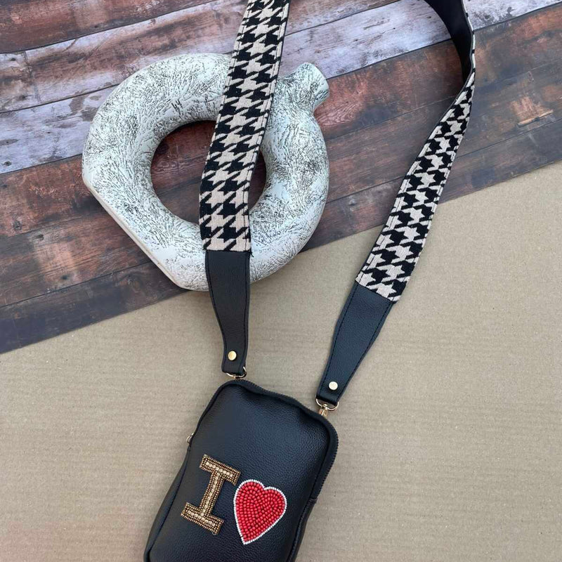 Customised Mobile Sling- Beige and Black Houndstooth