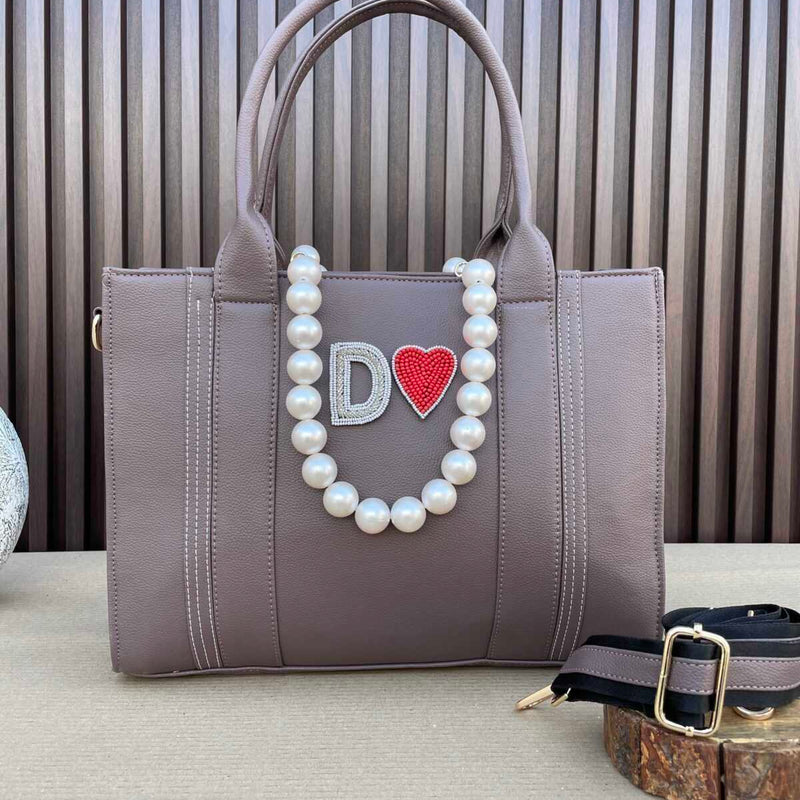 Initial Customized 14 Inches Tote- Khakhi Brown