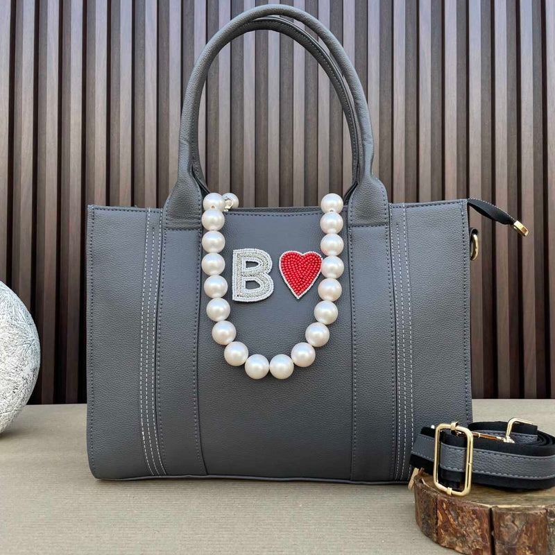 Initial Customized 14 Inches Tote- Grey