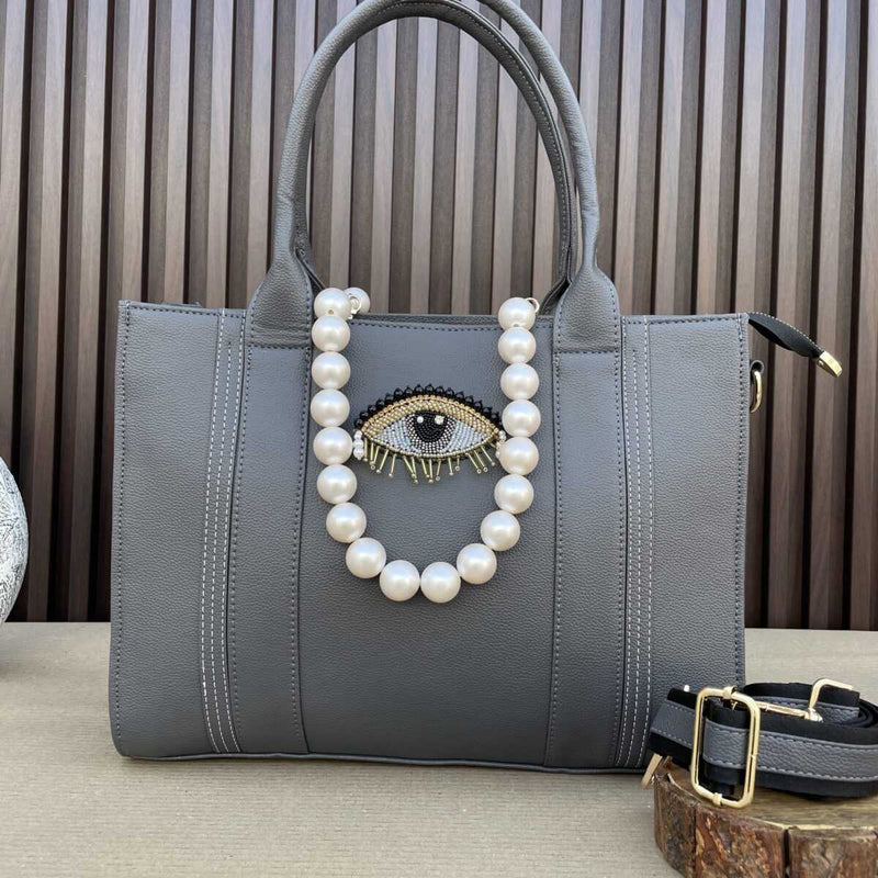 Initial Customized 14 Inches Tote- Grey