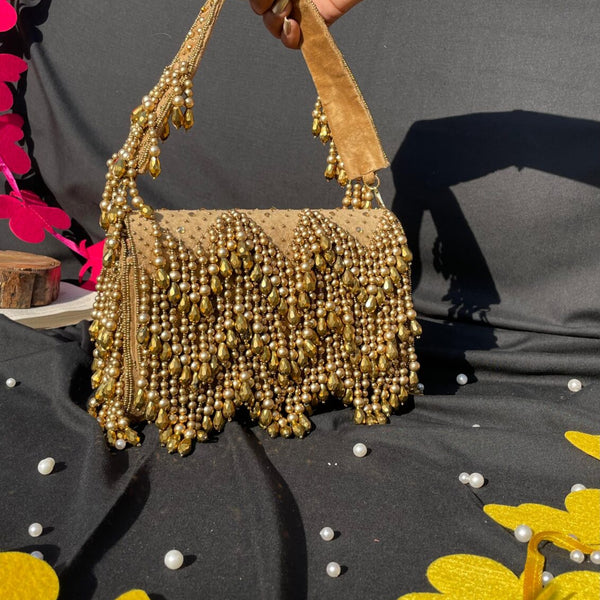 AFREEN Handwork Flap Bag -COPPER GOLDEN