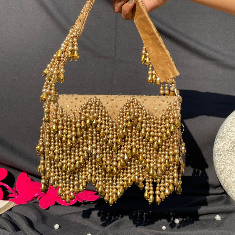 AFREEN Handwork Flap Bag -COPPER GOLDEN