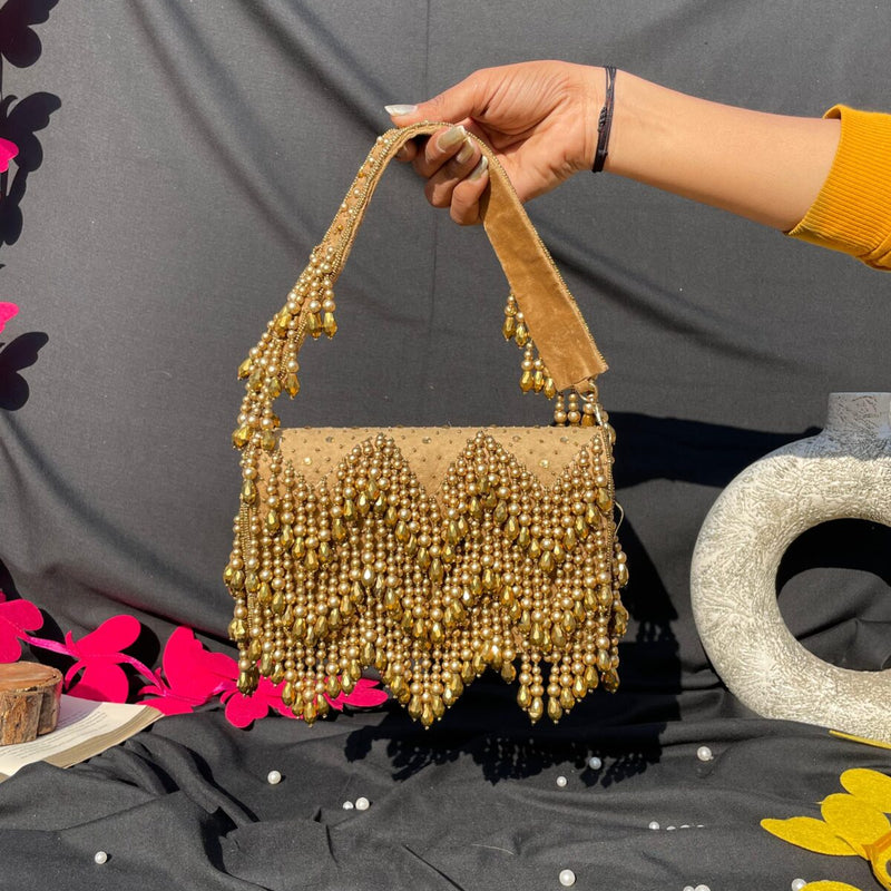 AFREEN Handwork Flap Bag -COPPER GOLDEN